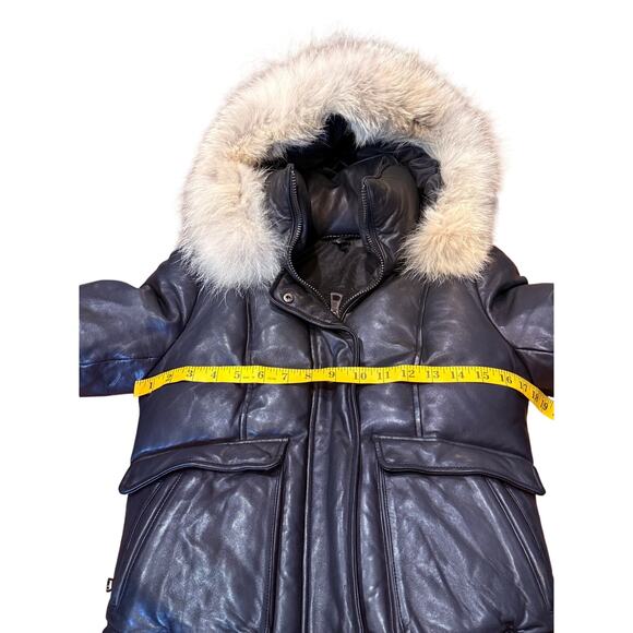 Mackage XS Designer Down Fill Annie Glam Leather Puffer Jacket w/ Fur Hood $1050 - Picture 13 of 16
